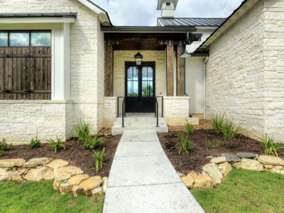 Boerne Custom Home - White Limestone Entry Modern Farmhouse