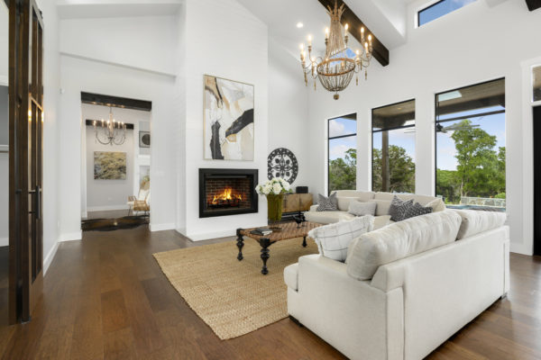 Boerne Custom Home - Modern Farmhouse Living Room with Fireplace